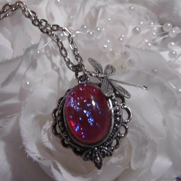 DRAGONS BREATH FIRE OPAL STONE NECKLACE DRAGONFLY - Picture 11 of 12